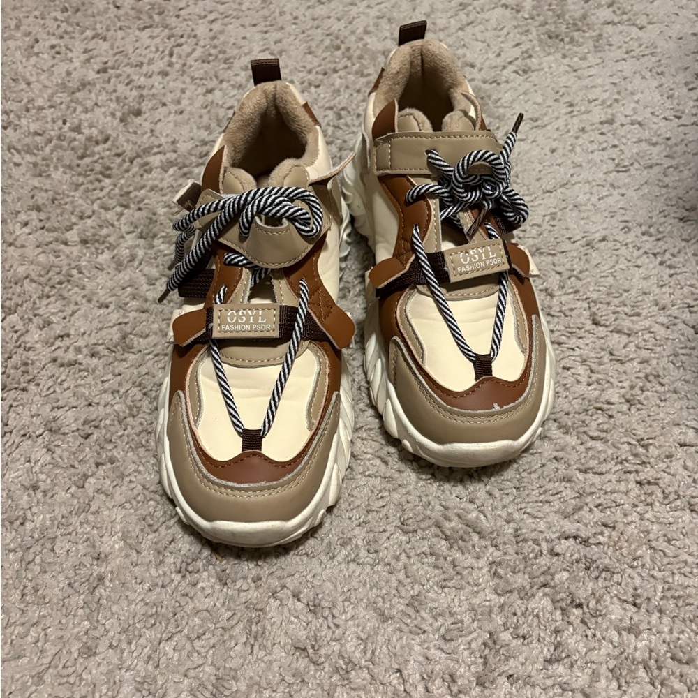 Kids Brown and Cream Fashion Sneakers